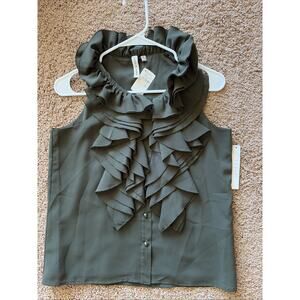 Robbi & Nikki Olive Green Ruffle Sleeveless Tank Blouse Shirt Top XS NEW NWT